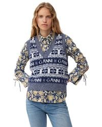 Ganni - Logo-intarsia V-neck Wool-blend Vest - Lyst