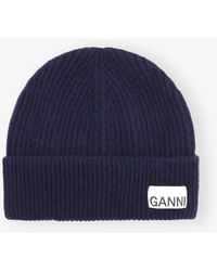 Ganni - Dark Rib Knit Beanie - Lyst