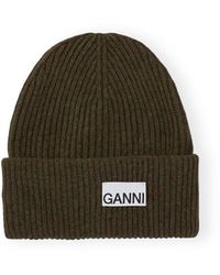 Ganni - Fitted Wool Rib Knit Beanie - Lyst