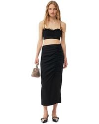 Ganni - Jupe Black Drapey Melange Midi Taille 42 Élasthanne/LENZINGTM ECOVEROTM/Polyestere - Lyst