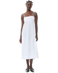 Ganni - White Cotton Poplin String Midi Dress - Lyst