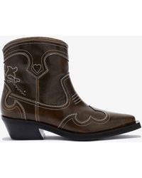 Ganni - Low Shaft Embroidered Western Boots - Lyst