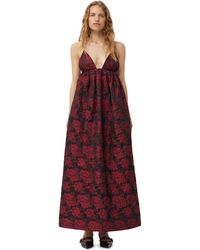 Ganni - High Risk Red Botanical Jacquard Long Strap Dress Size 4 Polyamide/polyester - Lyst