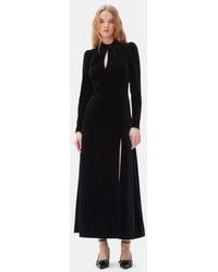 Ganni - Black Velvet Long Kleid - Lyst