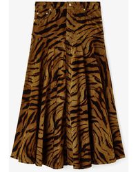 Ganni - Tiger Print Denim Skirt - Lyst