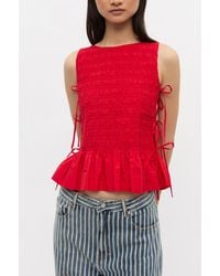 Ganni - Cotton Smock Tie Top - Lyst