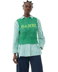 Ganni - Green Cotton Rope Vest - Lyst