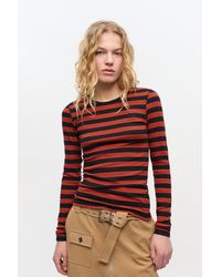 Ganni - Striped Soft Cotton Rib Long Sleeve T-Shirt - Lyst