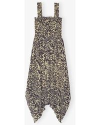 open lace back dress Ganni Pleated Leopard Dress