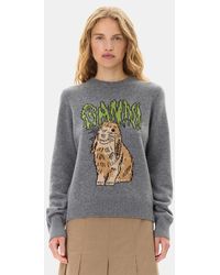 Ganni - Grey Graphic Bunny Pullover - Lyst