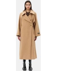 Ganni - Camel Wool-Blend Coat - Lyst