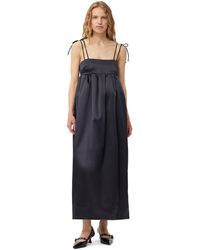 Ganni - Robe Black Double Satin String Long Taille 52 Élasthanne/Polyestere Recyclé Bretelles - Lyst
