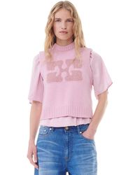 Ganni - Pink Graphic Wool Mix Vest - Lyst