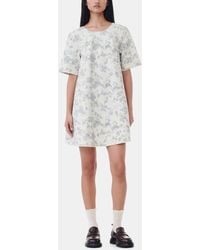 Ganni - Floral Printed Denim Open Back Mini Dress - Lyst