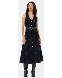 Ganni - Snake Print Denim Midi Dress - Lyst