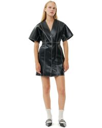 Ganni - Robe Black Future Oleatex Fitted Shaped Sleeve Mini Taille 34 Coton/Polyurethane/Polyestere Recyclé - Lyst