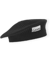 Ganni - Recycled Wool Beret Black One Size - Lyst