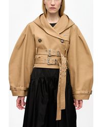 Ganni - Camel Bonded Cotton Short Trench Jacket - Lyst