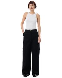 Ganni - Pantalon Black Herringbone Canvas Mid Waist Taille 38 Élasthanne/Coton Biologique - Lyst