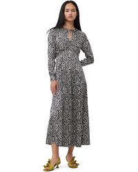 Ganni - Black Silk Stretch Satin Long Dress Size 6 Elastane/silk - Lyst