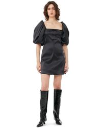 Ganni - Robe Black Satin Mini Taille 38 Élasthanne/Polyestere Recyclé Manches courtes - Lyst