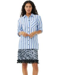 Ganni - Blue Striped Cotton Oversized Shirt - Lyst