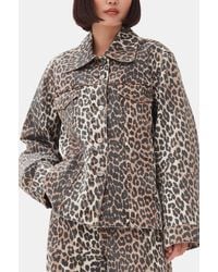 Ganni - Leopard Denim Jacket - Lyst