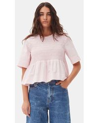 Ganni - Cotton Poplin Open Back Smock Blouse - Lyst