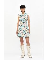 Ganni - Floral Printed Cotton Mini Dress - Lyst