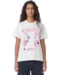 Ganni - T-shirt White Relaxed Dragon Taille S Coton/Coton Biologique - Lyst
