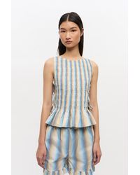 Ganni - Ombre Striped Cotton Smock Tie Top - Lyst