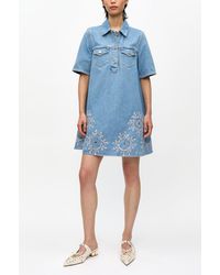Ganni - Broderie Anglaise Mini Dress - Lyst