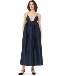 Ganni - Sodalite Blue Blue Shiny Taffeta Strap Dress Size 4 Recycled Polyester - Lyst