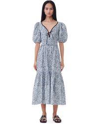 Ganni - Robe Blue Floral Printed Cotton Long Smock - Lyst