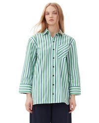 Ganni - Green Striped Cotton Oversized Shirt - Lyst