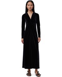 Ganni - Robe Black Velvet Jersey Twist Long Taille 44 Polyestere Recyclé/Spandex - Lyst