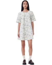 Ganni - Tofu Floral Printed Denim Open Back Mini Dress Size 4 Organic Cotton - Lyst