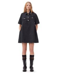Ganni - Washed Black Heavy Denim Mini Dress Size 4 Organic Cotton - Lyst