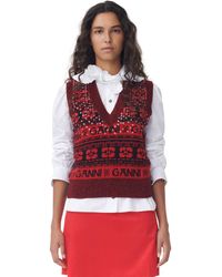 Ganni - Red Sequins Logo Wool Mix Vest - Lyst