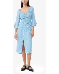 Ganni - Printed Crepe Gathered U-Neck Midi Dress - Lyst