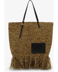 Ganni - Raffia Tote Fringes Bag - Lyst