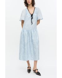 Ganni - Textured Cloque Midi Dress - Lyst