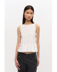 Ganni - Cotton Smock Tie Top - Lyst
