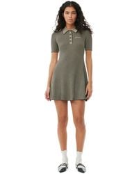 Ganni - Brown Melange Knit Short Sleeve Mini Kleid - Lyst
