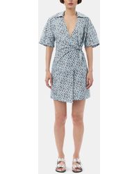 Ganni - Floral Printed Cotton Wrap Mini Dress - Lyst