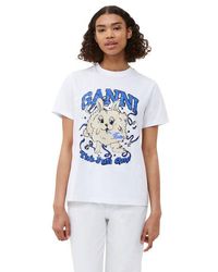 Ganni - Fun Bunny Graphic-print Boxy-fit Organic Cotton-jersey T-shirt X - Lyst