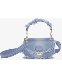 Ganni - Denim Mini Top Handle Apo-G Bag - Lyst
