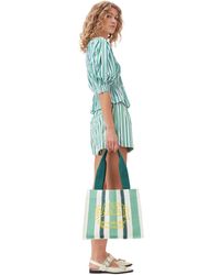 Ganni - Green Large Striped Canvas Tote Bag - Lyst