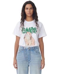 Ganni - Short Sleeved Graphic Bunny Jersey T-shirt - Lyst