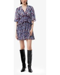 Ganni - Multicolour Pleated Georgette V-Neck Flounce Mini Dress - Lyst